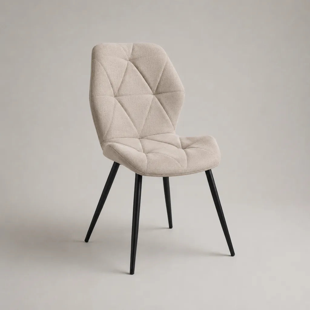 Chaise de salle à manger rembourrée en tissu polyester beige avec pieds en acier noir, 50 x 58 x 88 cm