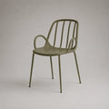 Chaise en acier avec accoudoirs, vert olive, 55 × 54 × 80 cm