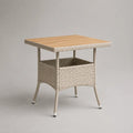 Table de jardin carrée avec rangement en résine tressée PE et bois d’acacia massif, beige et naturel, 80 × 80 × 75 cm