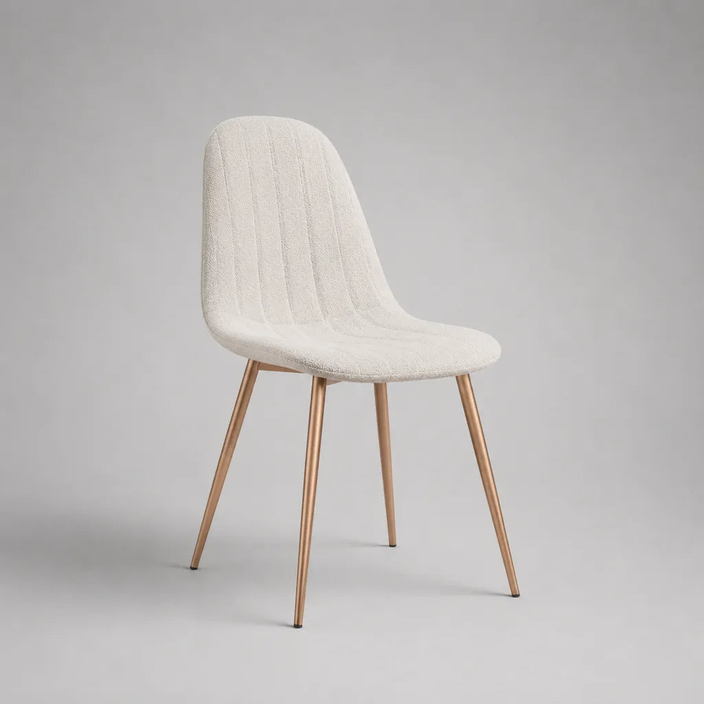 Chaise rembourrée en tissu écru avec pieds en acier effet chêne clair, 49 × 55 × 86 cm