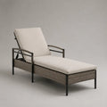 Bain de soleil réglable en résine tressée et acier avec coussin beige, taupe et noir, 195 × 70 × 96 cm