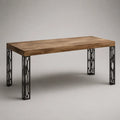 Table à manger rectangulaire en acacia massif et acier noir, marron et noir, 160 × 80 × 76 cm