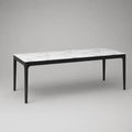 Table à manger rectangulaire en céramique effet marbre blanc et gris avec piètement en acier noir, 180 × 90 × 75 cm