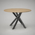 Table à manger ronde 4 à 6 personnes, plateau en bois plaqué chêne et piètement en acier noir, Ø 120 × H 75 cm