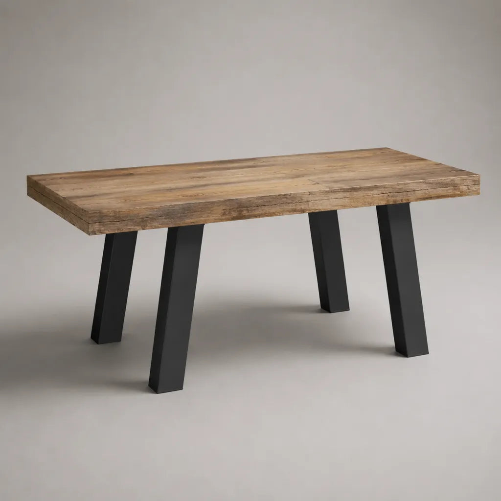 Table à manger rectangulaire en pin massif et acier, marron naturel et noir mat, 180 × 90 × 76 cm